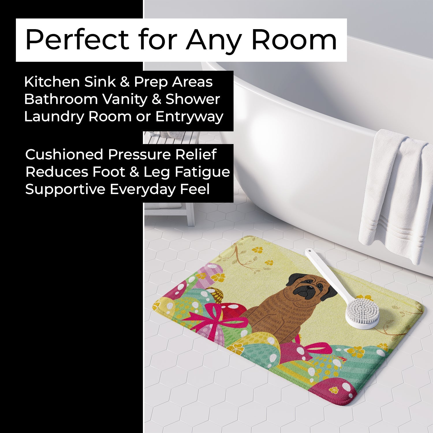 Easter Eggs Mastiff Brindle Memory Foam Kitchen Mat Machine Washable Anti-Fatigue Cushion Comfort Bath or Kitchen Rug