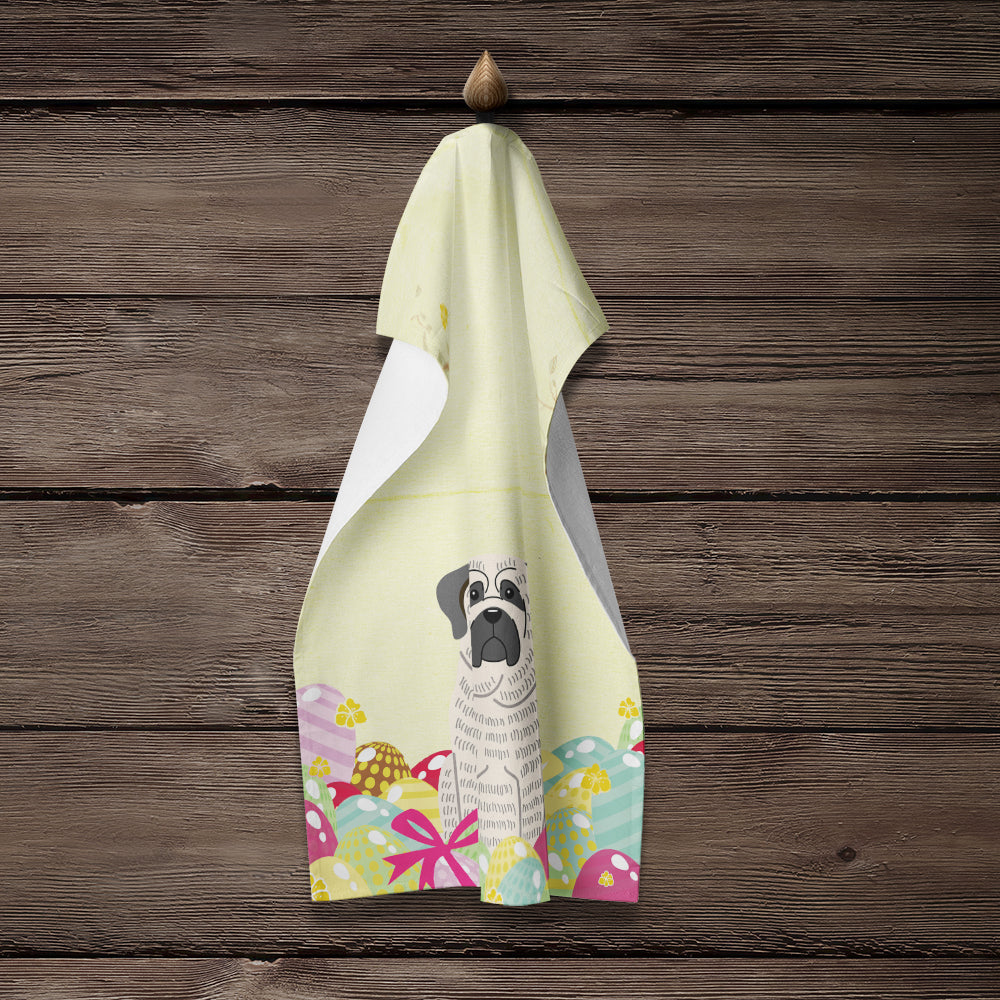Easter Eggs Mastiff Brindle White Kitchen Towel Velour Plush Front and Cotton Loop Back Machine Washable