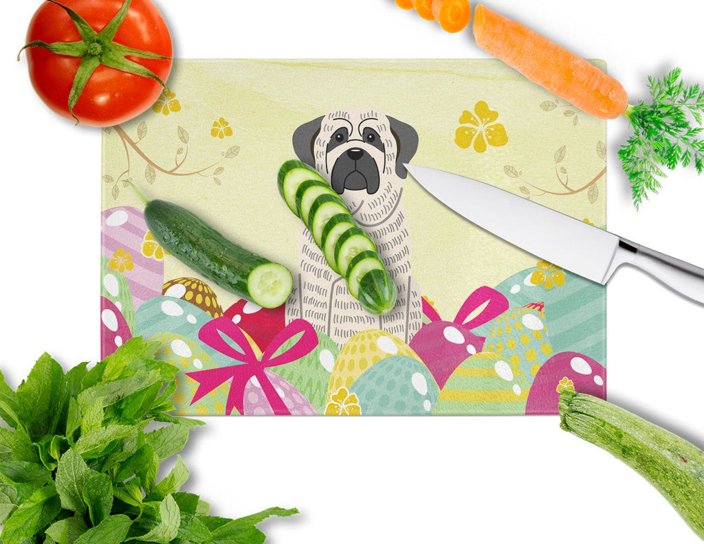 Easter Eggs Mastiff Brindle White Cutting Board Tempered Glass Kitchen Cutting Surface, Heat Resistant Chopping, Non-Slip Feet, Food Prep & Serving