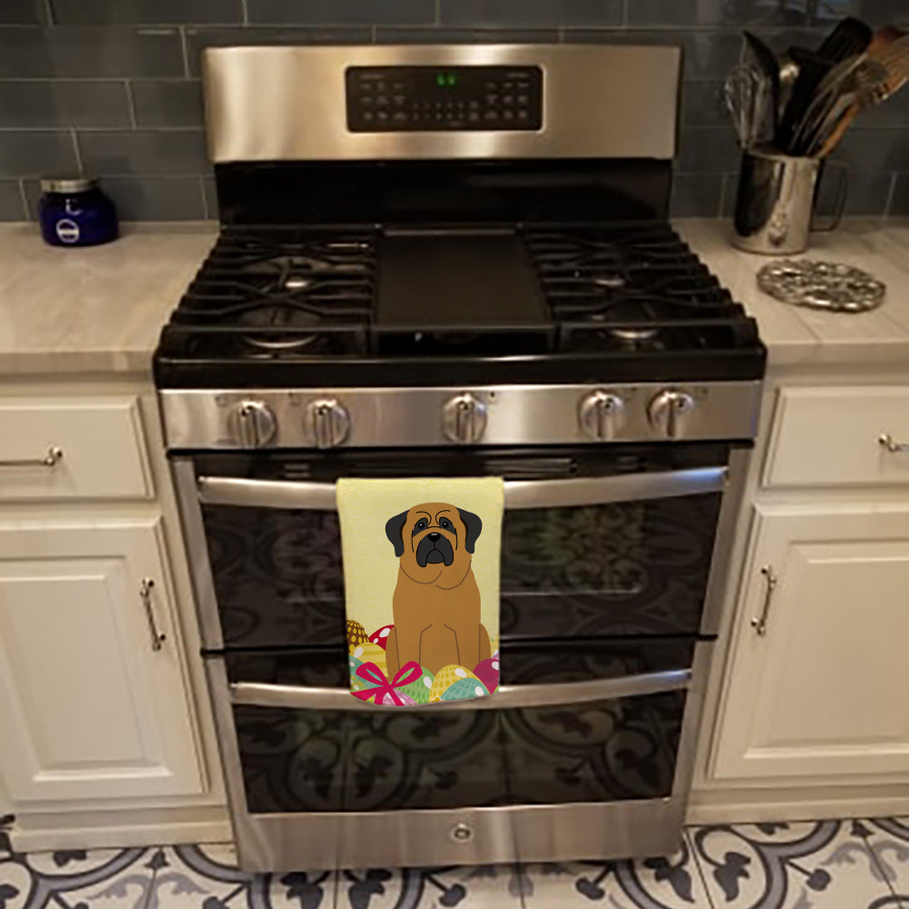 Easter Eggs Mastiff Kitchen Towel Velour Plush Front and Cotton Loop Back Machine Washable