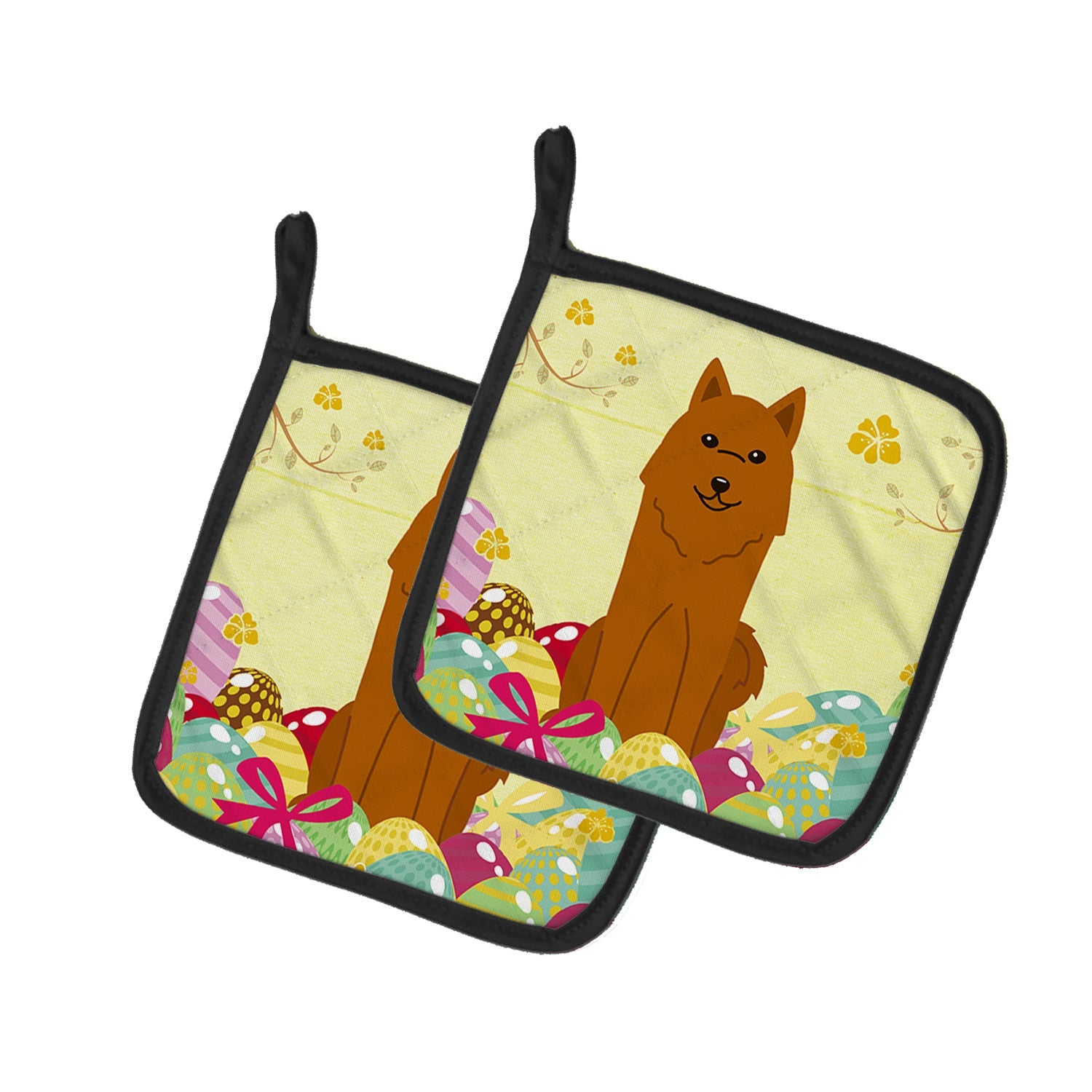 Easter Eggs Karelian Bear Dog Pot Holder Set of 2 Heat Resistant Quilted Hot Pads 7.5 x 7.5 Inch, Insulated Kitchen Trivets for Cooking & Baking