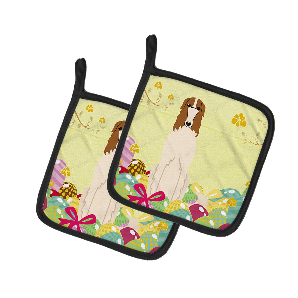 Easter Eggs Borzoi Pot Holder Set of 2 Heat Resistant Quilted Hot Pads 7.5 x 7.5 Inch, Insulated Kitchen Trivets for Cooking & Baking
