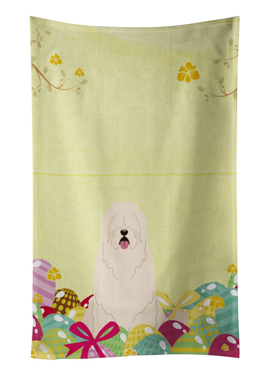 Easter Eggs South Russian Sheepdog Kitchen Towel Velour Plush Front and Cotton Loop Back Machine Washable