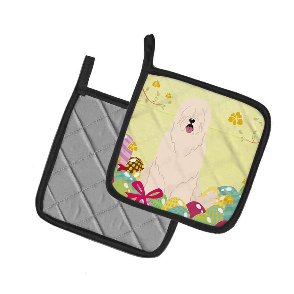 Easter Eggs South Russian Sheepdog Pot Holder Set of 2 Heat Resistant Quilted Hot Pads 7.5 x 7.5 Inch, Insulated Kitchen Trivets for Cooking & Baking