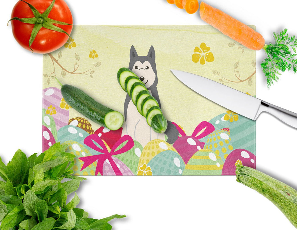 Easter Eggs West Siberian Laika Spitz Cutting Board Tempered Glass Kitchen Cutting Surface, Heat Resistant Chopping, Non-Slip Feet, Food Prep & Serving
