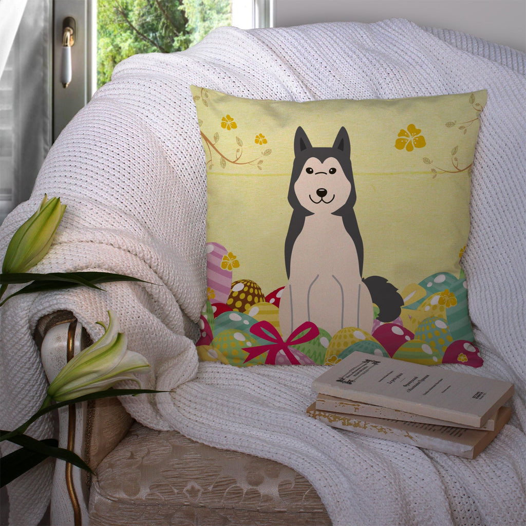 Easter Eggs West Siberian Laika Spitz Decorative Throw Pillow 14x14 Indoor Outdoor Accent Cushion, Fabric Cover with Insert for Sofa, Bed, Porch & Living Room