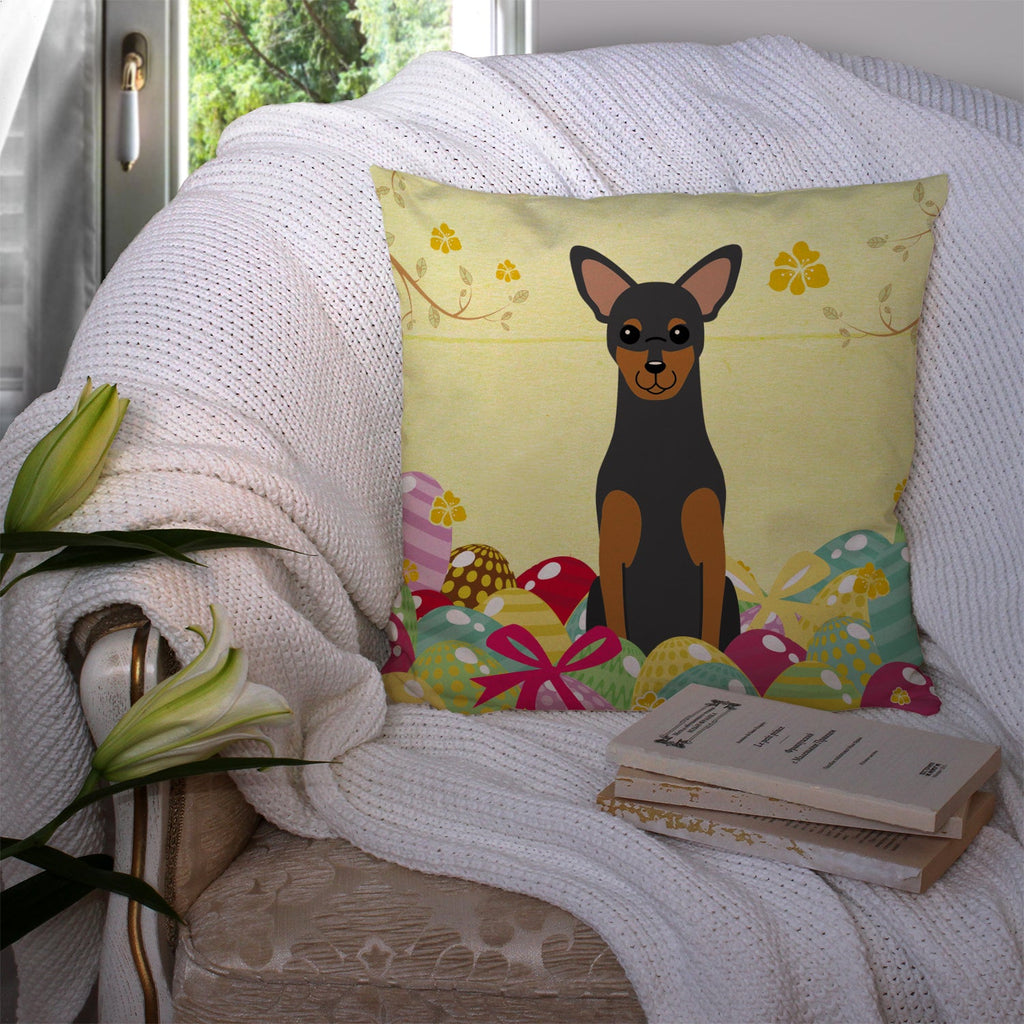 Easter Eggs Manchester Terrier Decorative Throw Pillow 14x14 Indoor Outdoor Accent Cushion, Fabric Cover with Insert for Sofa, Bed, Porch & Living Room