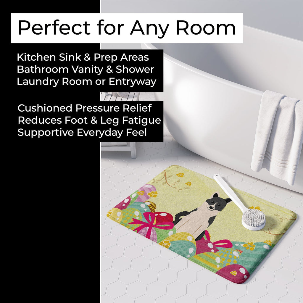 Easter Eggs Russo-European Laika Spitz Memory Foam Kitchen Mat Machine Washable Anti-Fatigue Cushion Comfort Bath or Kitchen Rug
