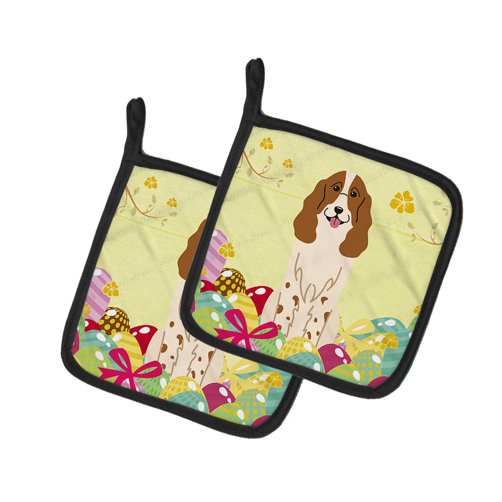 Easter Eggs Russian Spaniel Pot Holder Set of 2 Heat Resistant Quilted Hot Pads 7.5 x 7.5 Inch, Insulated Kitchen Trivets for Cooking & Baking