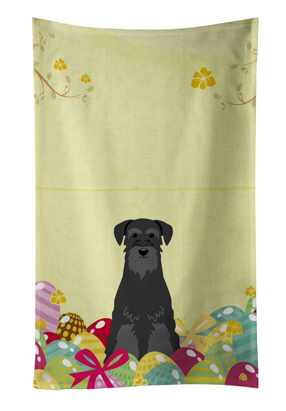 Easter Eggs Standard Schnauzer Black Kitchen Towel Velour Plush Front and Cotton Loop Back Machine Washable