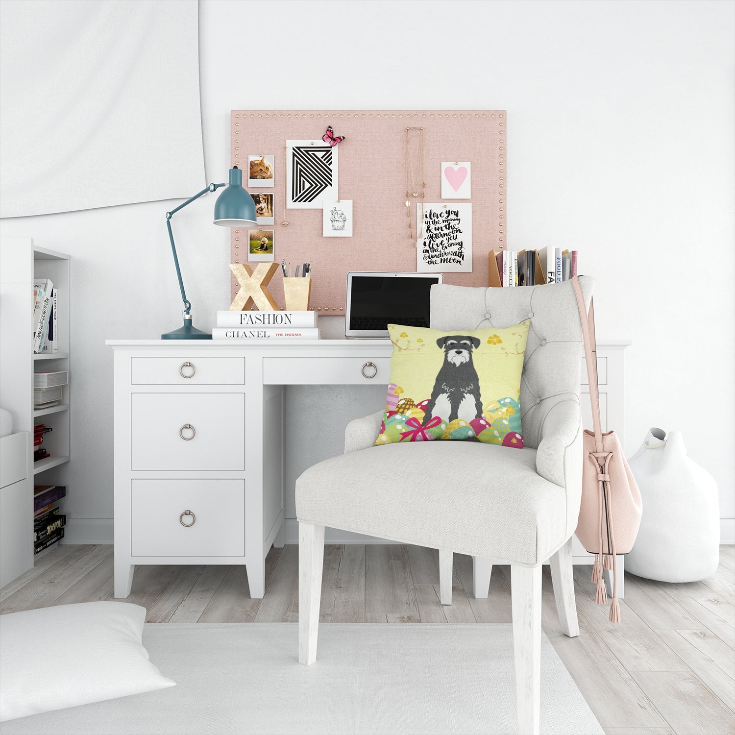 Easter Eggs Standard Schnauzer Salt and Pepper Decorative Throw Pillow 14x14 Indoor Outdoor Accent Cushion, Fabric Cover with Insert for Sofa, Bed, Porch & Living Room