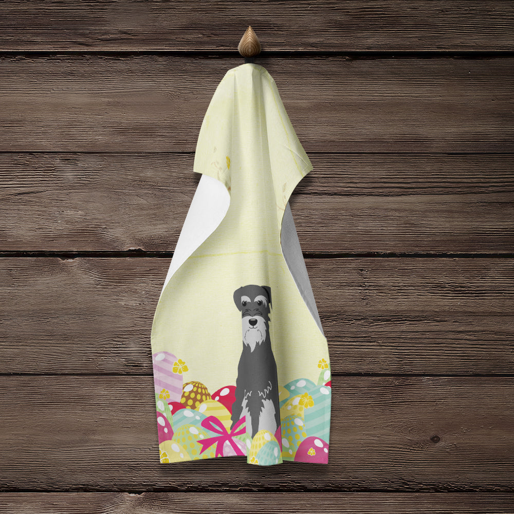 Easter Eggs Standard Schnauzer Black Grey Kitchen Towel Velour Plush Front and Cotton Loop Back Machine Washable