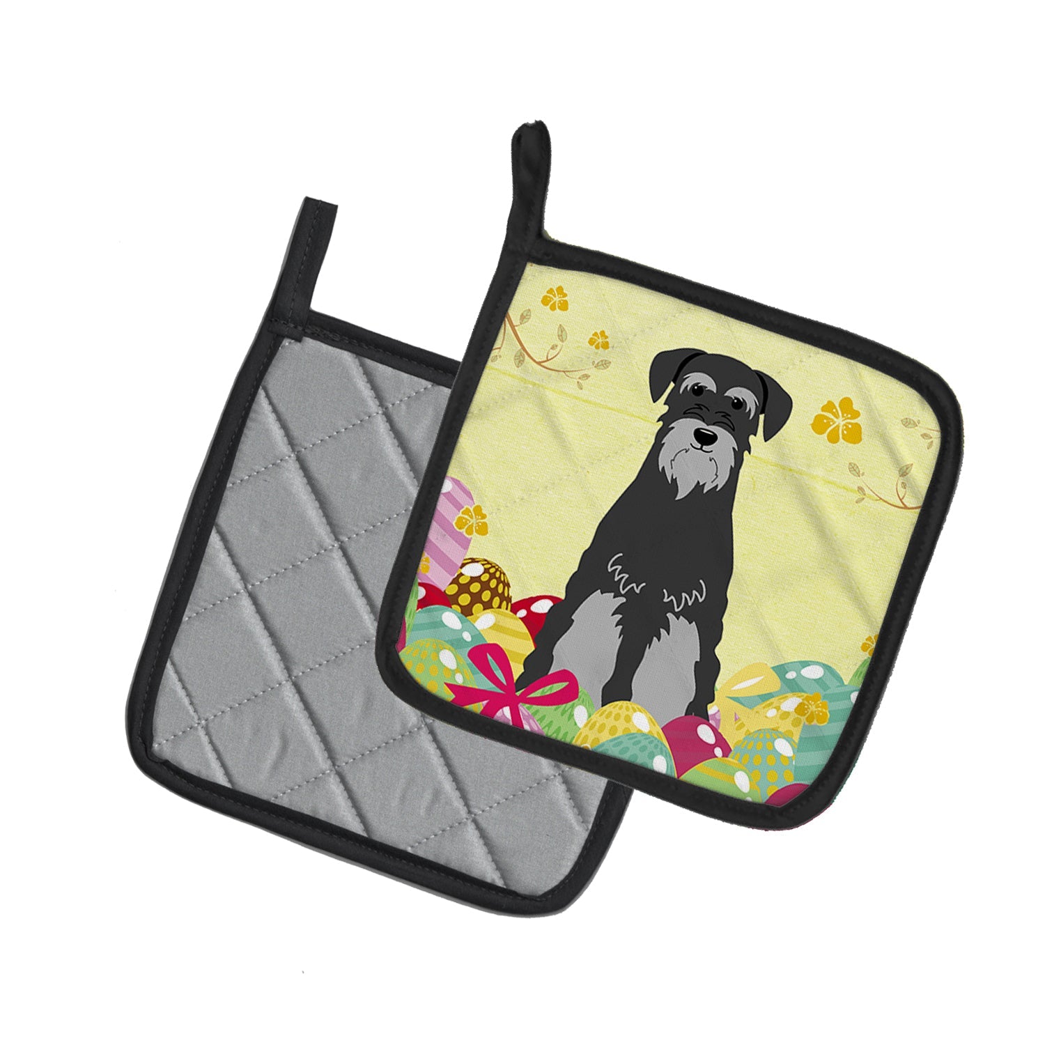 Easter Eggs Standard Schnauzer Black Grey Pot Holder Set of 2 Heat Resistant Quilted Hot Pads 7.5 x 7.5 Inch, Insulated Kitchen Trivets for Cooking & Baking