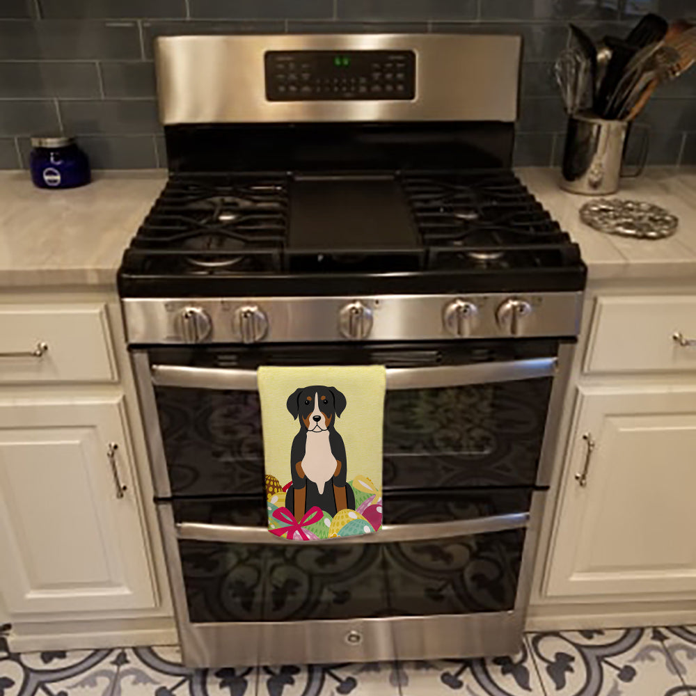 Easter Eggs Greater Swiss Mountain Dog Kitchen Towel Velour Plush Front and Cotton Loop Back Machine Washable
