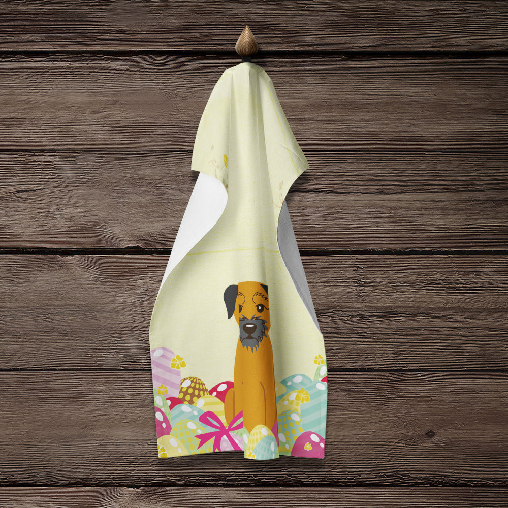 Easter Eggs Border Terrier Kitchen Towel Velour Plush Front and Cotton Loop Back Machine Washable