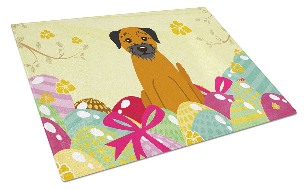 Easter Eggs Border Terrier Cutting Board Tempered Glass Kitchen Cutting Surface, Heat Resistant Chopping, Non-Slip Feet, Food Prep & Serving