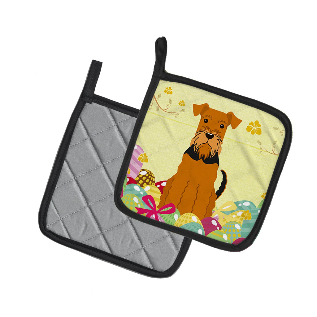 Easter Eggs Airedale Pot Holder Set of 2 Heat Resistant Quilted Hot Pads 7.5 x 7.5 Inch, Insulated Kitchen Trivets for Cooking & Baking