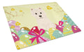Easter Eggs Westie Cutting Board Tempered Glass Kitchen Cutting Surface, Heat Resistant Chopping, Non-Slip Feet, Food Prep & Serving