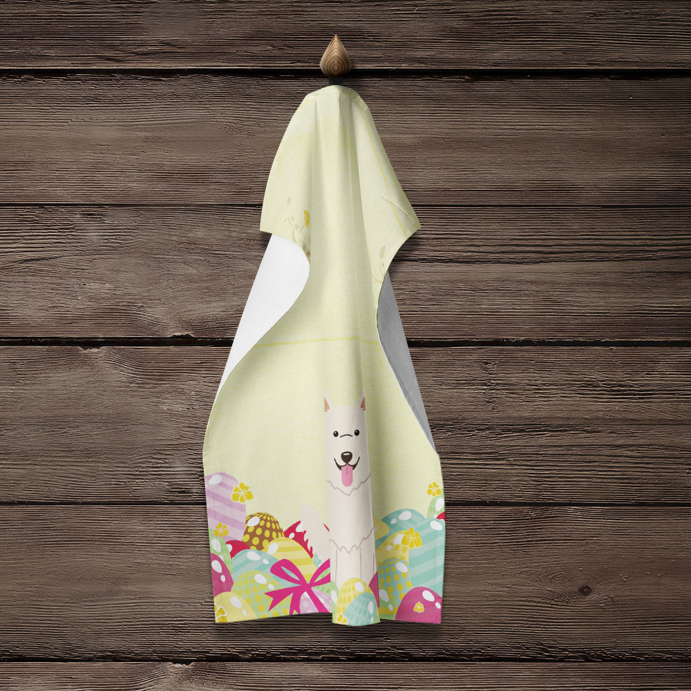 Easter Eggs White German Shepherd Kitchen Towel Velour Plush Front and Cotton Loop Back Machine Washable