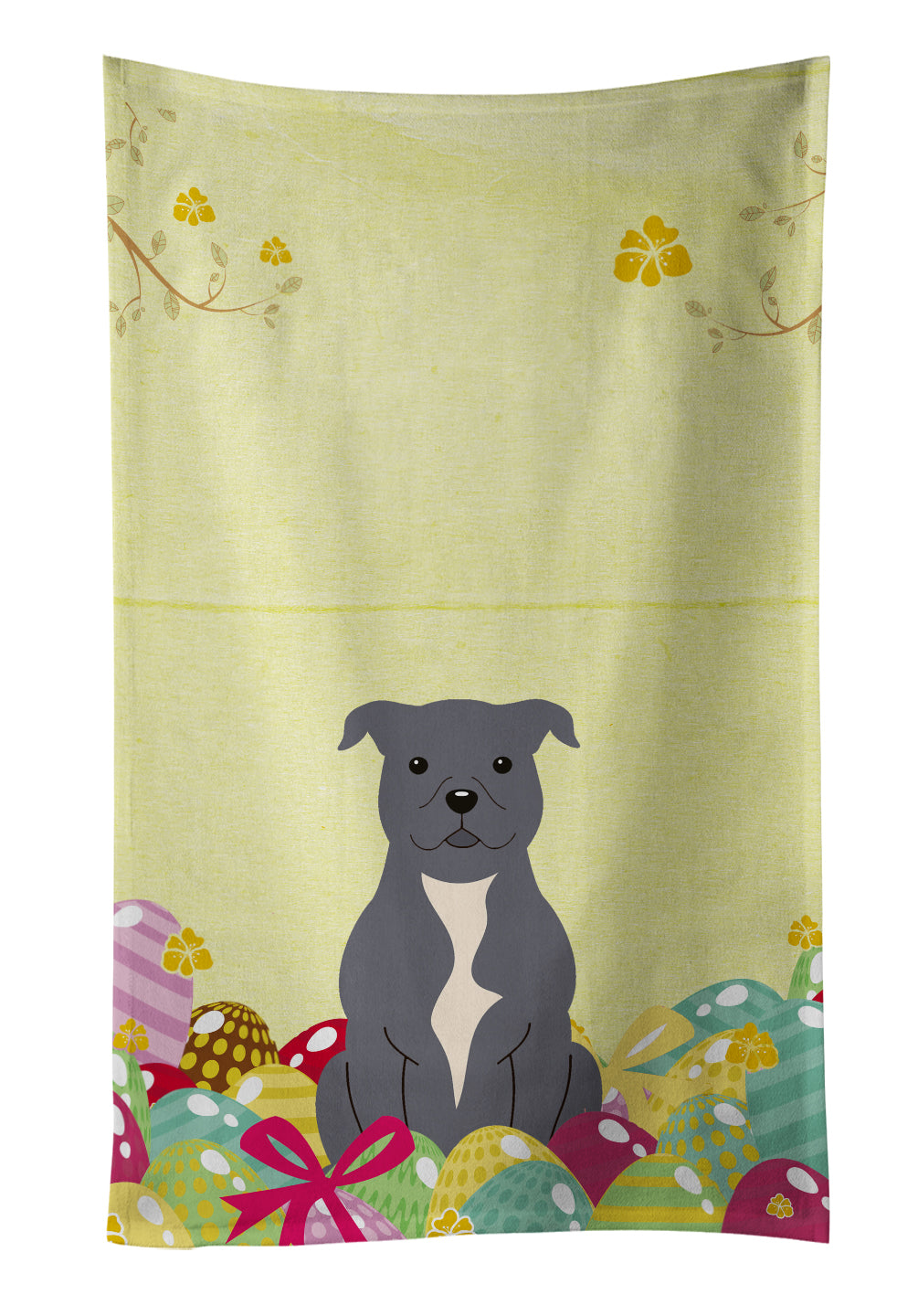 Easter Eggs Staffordshire Bull Terrier Blue Kitchen Towel Velour Plush Front and Cotton Loop Back Machine Washable