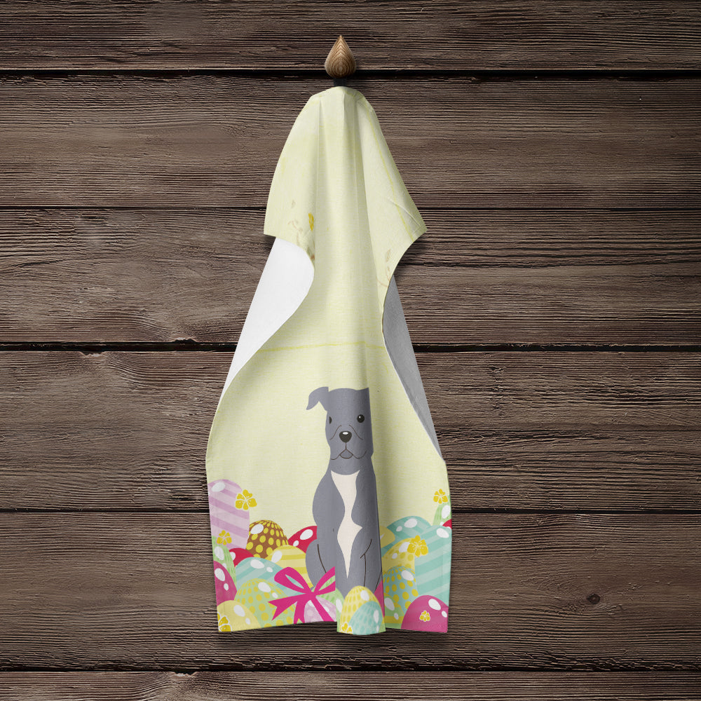 Easter Eggs Staffordshire Bull Terrier Blue Kitchen Towel Velour Plush Front and Cotton Loop Back Machine Washable