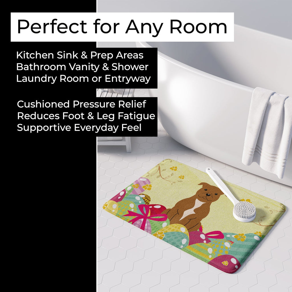 Easter Eggs Staffordshire Bull Terrier Brown Memory Foam Kitchen Mat Machine Washable Anti-Fatigue Cushion Comfort Bath or Kitchen Rug