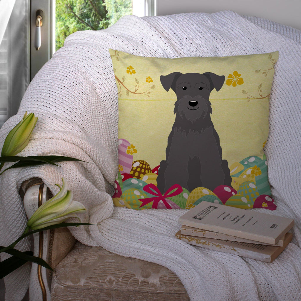 Easter Eggs Miniature Schnauzer Black Decorative Throw Pillow 14x14 Indoor Outdoor Accent Cushion, Fabric Cover with Insert for Sofa, Bed, Porch & Living Room
