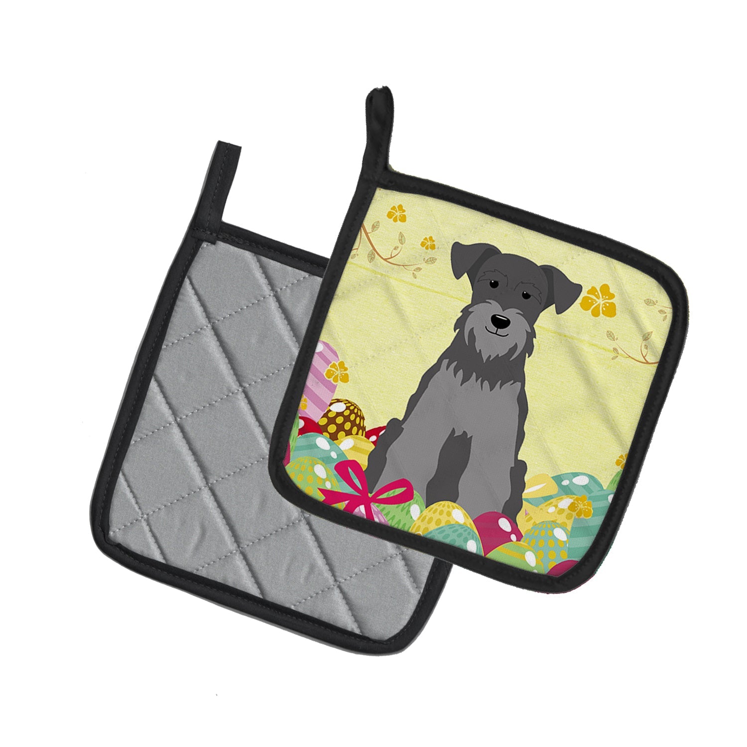 Easter Eggs Miniature Schnauzer Black Silver Pot Holder Set of 2 Heat Resistant Quilted Hot Pads 7.5 x 7.5 Inch, Insulated Kitchen Trivets for Cooking & Baking