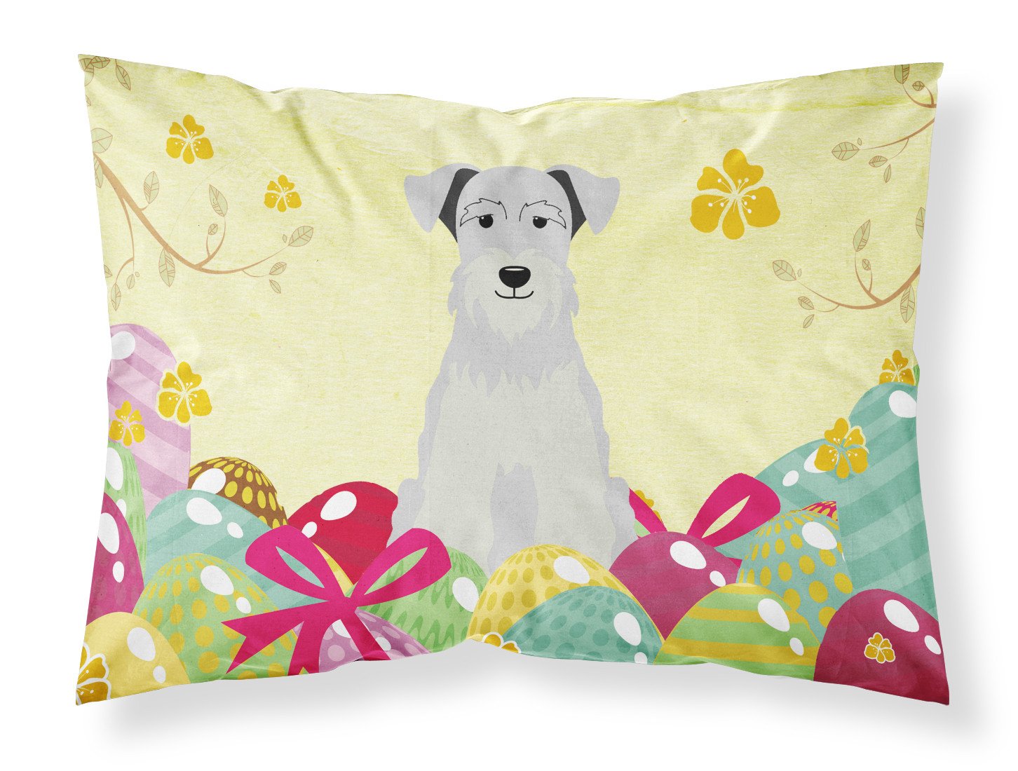 Easter Eggs Miniature Schnauzer White Standard Pillowcase Lightweight Super Soft Easy Care Decorative Artwork Pillowcase, Standard
