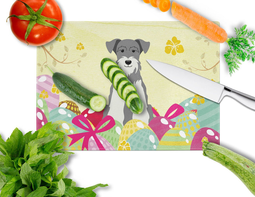 Easter Eggs Miniature Schnauzer Salt and Pepper Cutting Board Tempered Glass Kitchen Cutting Surface, Heat Resistant Chopping, Non-Slip Feet, Food Prep & Serving