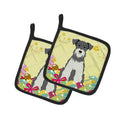 Easter Eggs Miniature Schnauzer Salt and Pepper Pot Holder Set of 2 Heat Resistant Quilted Hot Pads 7.5 x 7.5 Inch, Insulated Kitchen Trivets for Cooking & Baking