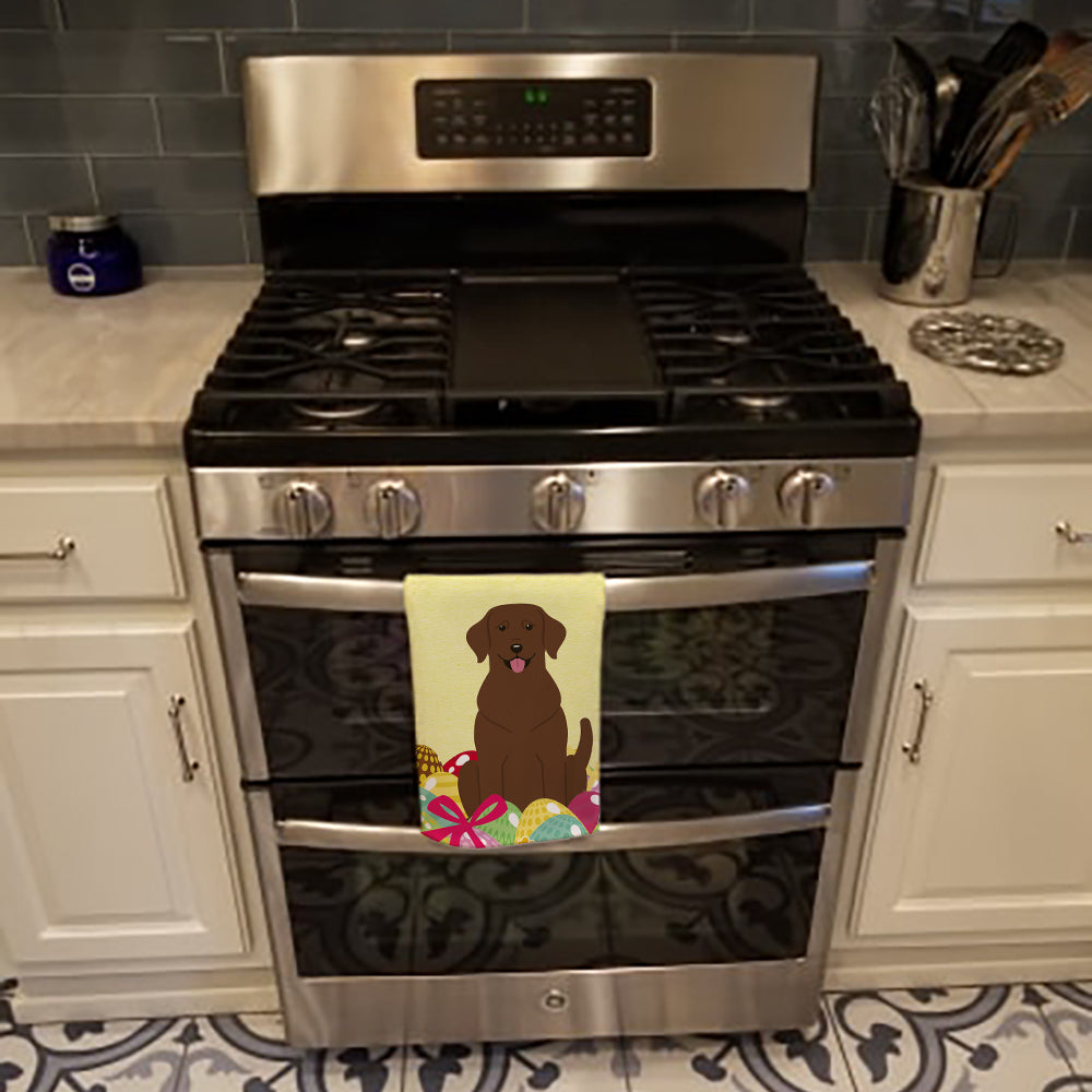 Easter Eggs Chocolate Labrador Kitchen Towel Velour Plush Front and Cotton Loop Back Machine Washable