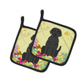 Easter Eggs Black Labrador Pot Holder Set of 2 Heat Resistant Quilted Hot Pads 7.5 x 7.5 Inch, Insulated Kitchen Trivets for Cooking & Baking