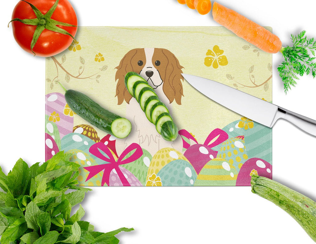Easter Eggs Cavalier Spaniel Cutting Board Tempered Glass Kitchen Cutting Surface, Heat Resistant Chopping, Non-Slip Feet, Food Prep & Serving