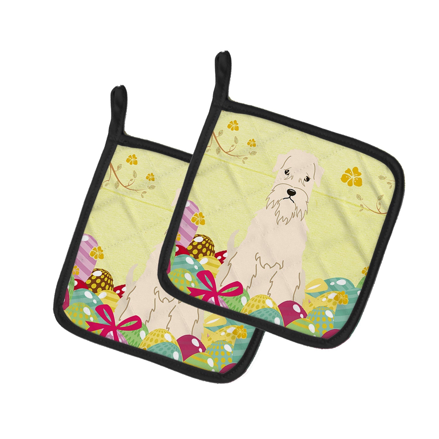 Easter Eggs Soft Coated Wheaten Terrier Pot Holder Set of 2 Heat Resistant Quilted Hot Pads 7.5 x 7.5 Inch, Insulated Kitchen Trivets for Cooking & Baking