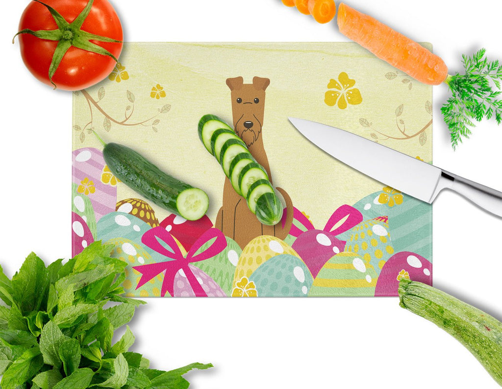 Easter Eggs Irish Terrier Cutting Board Tempered Glass Kitchen Cutting Surface, Heat Resistant Chopping, Non-Slip Feet, Food Prep & Serving