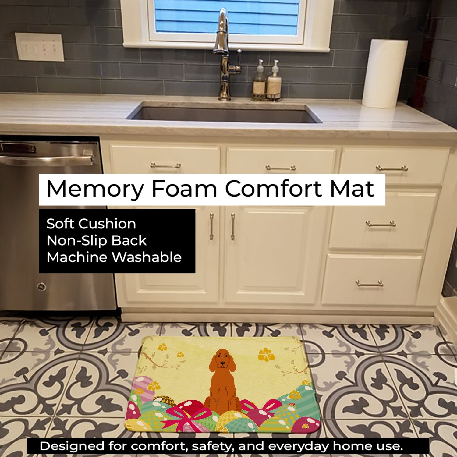 Easter Eggs Irish Setter Memory Foam Kitchen Mat Machine Washable Anti-Fatigue Cushion Comfort Bath or Kitchen Rug