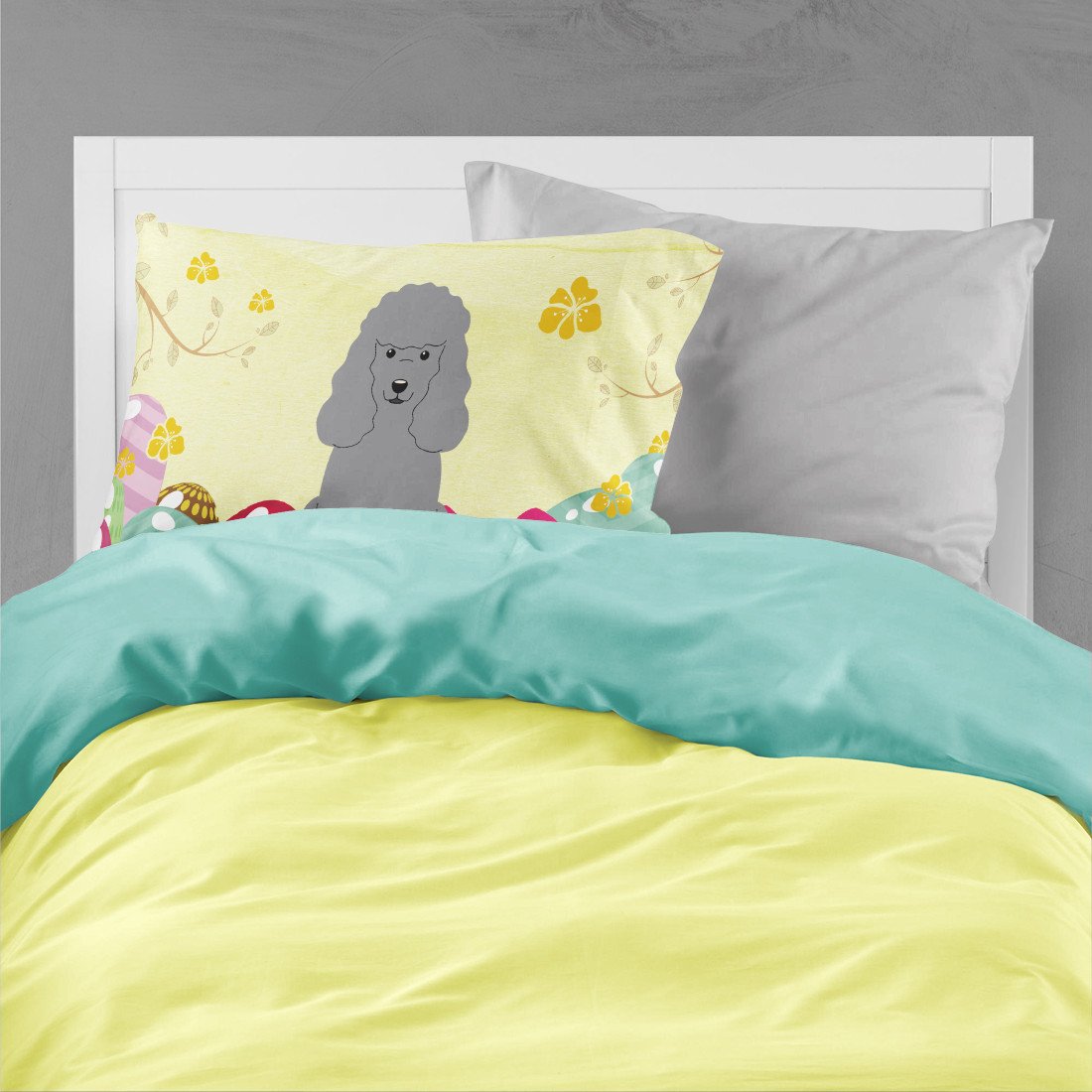 Easter Eggs Poodle Silver Standard Pillowcase Lightweight Super Soft Easy Care Decorative Artwork Pillowcase, Standard