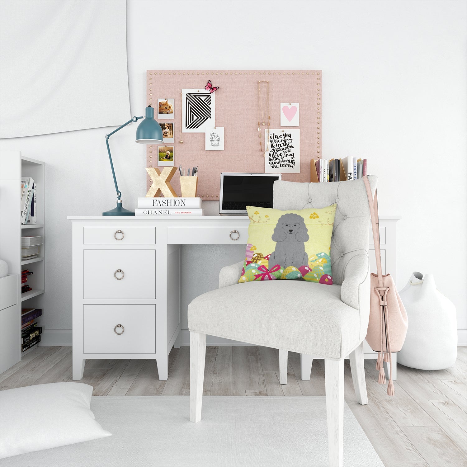 Easter Eggs Poodle Silver Decorative Throw Pillow 14x14 Indoor Outdoor Accent Cushion, Fabric Cover with Insert for Sofa, Bed, Porch & Living Room