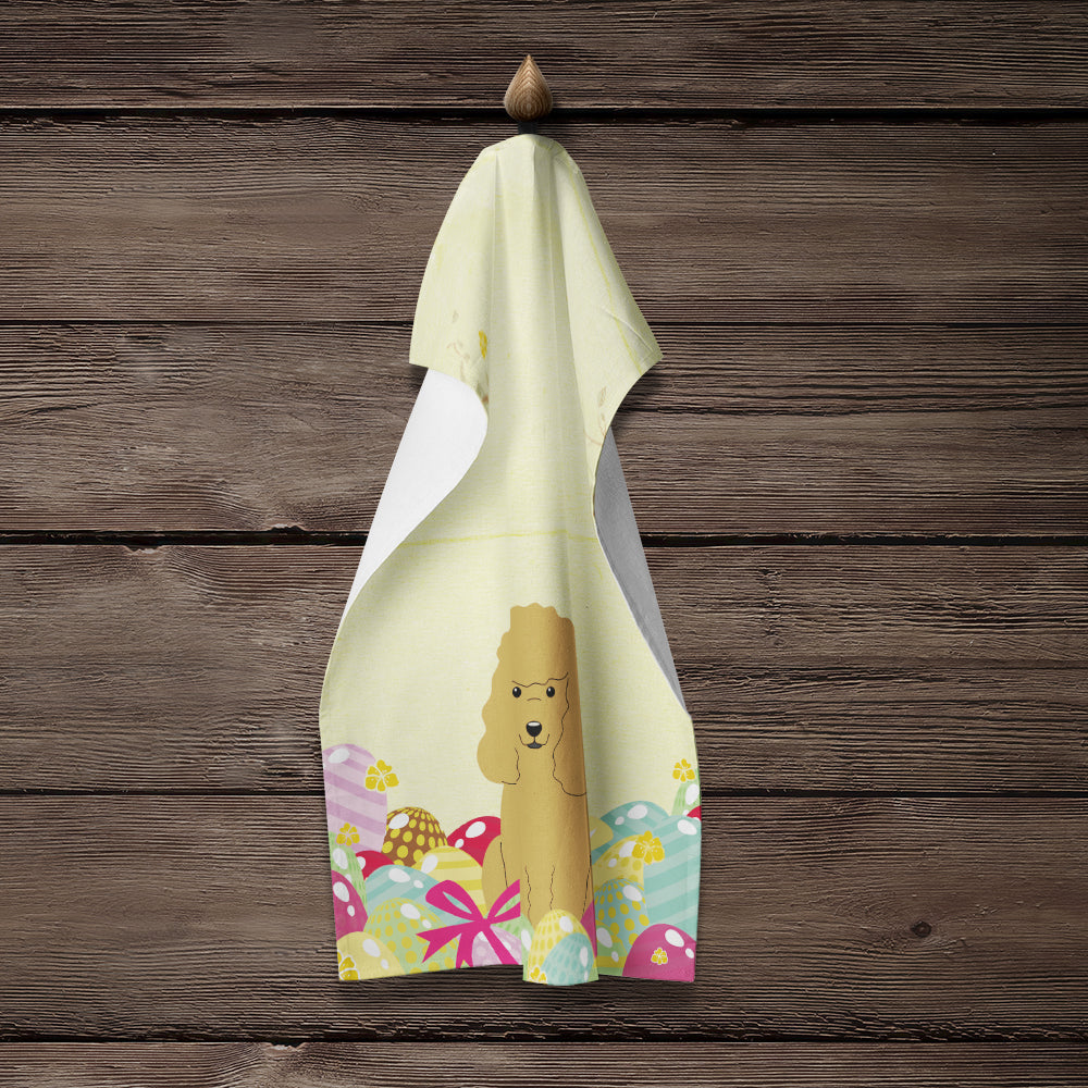 Easter Eggs Poodle Tan Kitchen Towel Velour Plush Front and Cotton Loop Back Machine Washable