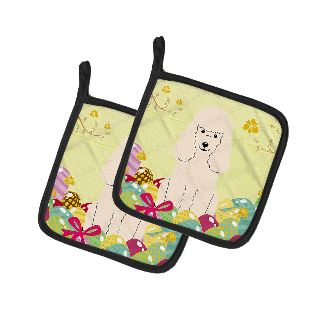 Easter Eggs Poodle White Pot Holder Set of 2 Heat Resistant Quilted Hot Pads 7.5 x 7.5 Inch, Insulated Kitchen Trivets for Cooking & Baking