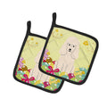 Easter Eggs Poodle White Pot Holder Set of 2 Heat Resistant Quilted Hot Pads 7.5 x 7.5 Inch, Insulated Kitchen Trivets for Cooking & Baking