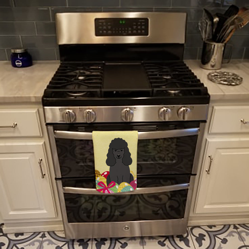 Easter Eggs Poodle Black Kitchen Towel Velour Plush Front and Cotton Loop Back Machine Washable