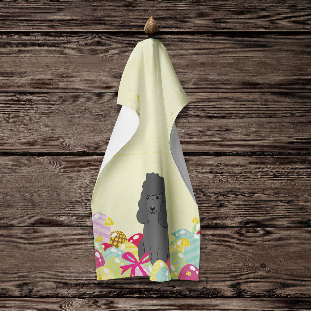 Easter Eggs Poodle Black Kitchen Towel Velour Plush Front and Cotton Loop Back Machine Washable