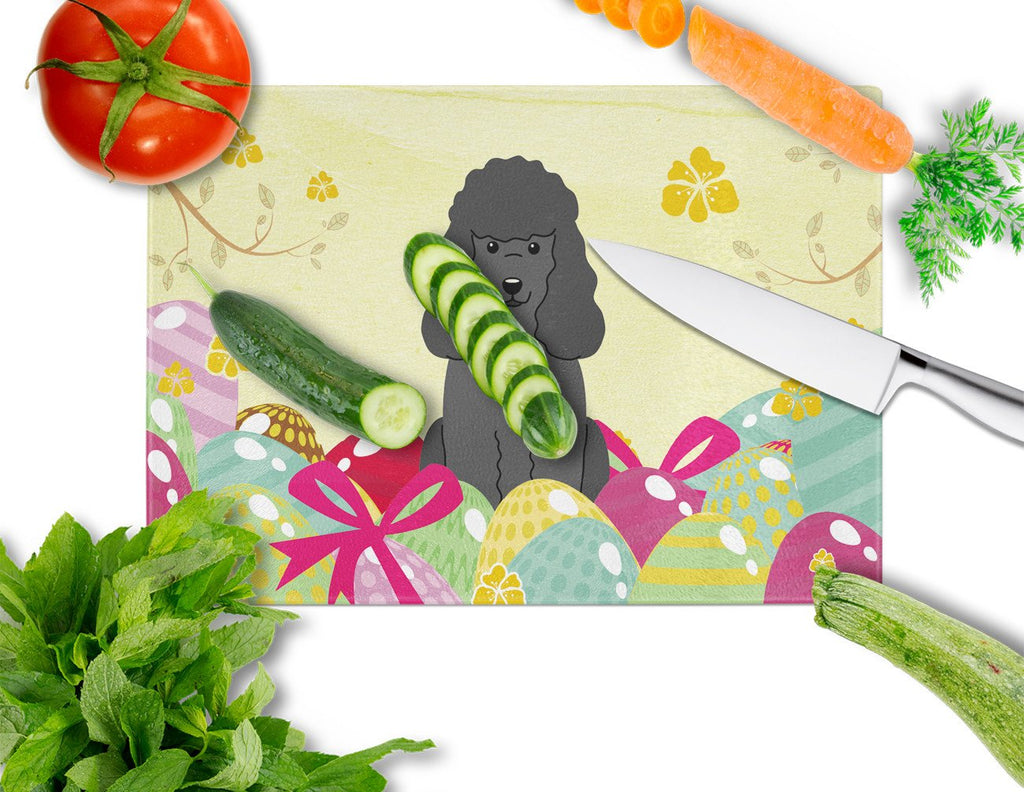Easter Eggs Poodle Black Cutting Board Tempered Glass Kitchen Cutting Surface, Heat Resistant Chopping, Non-Slip Feet, Food Prep & Serving