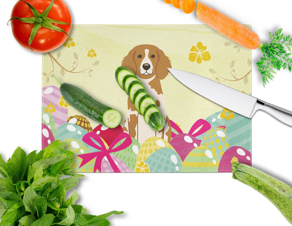 Easter Eggs Brittany Spaniel Cutting Board Tempered Glass Kitchen Cutting Surface, Heat Resistant Chopping, Non-Slip Feet, Food Prep & Serving