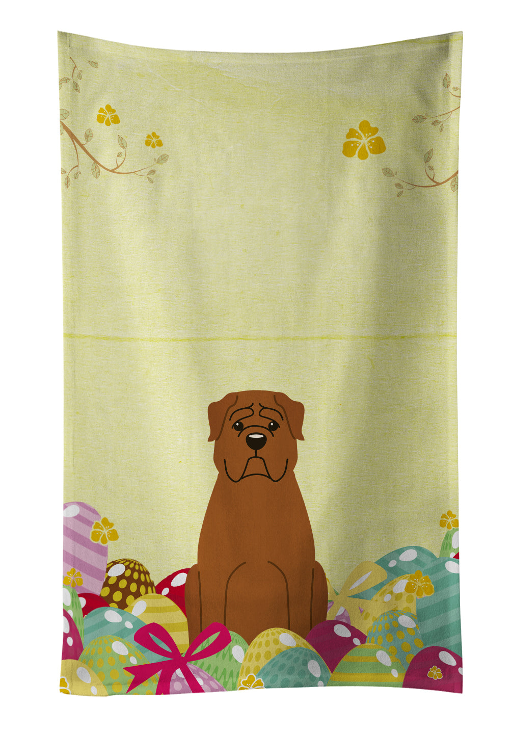 Easter Eggs Dogue de Bourdeaux Kitchen Towel Velour Plush Front and Cotton Loop Back Machine Washable