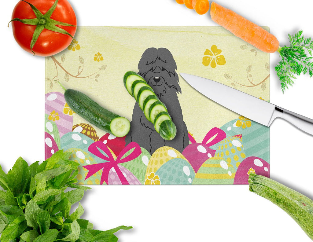 Easter Eggs Bouvier des Flandres Cutting Board Tempered Glass Kitchen Cutting Surface, Heat Resistant Chopping, Non-Slip Feet, Food Prep & Serving