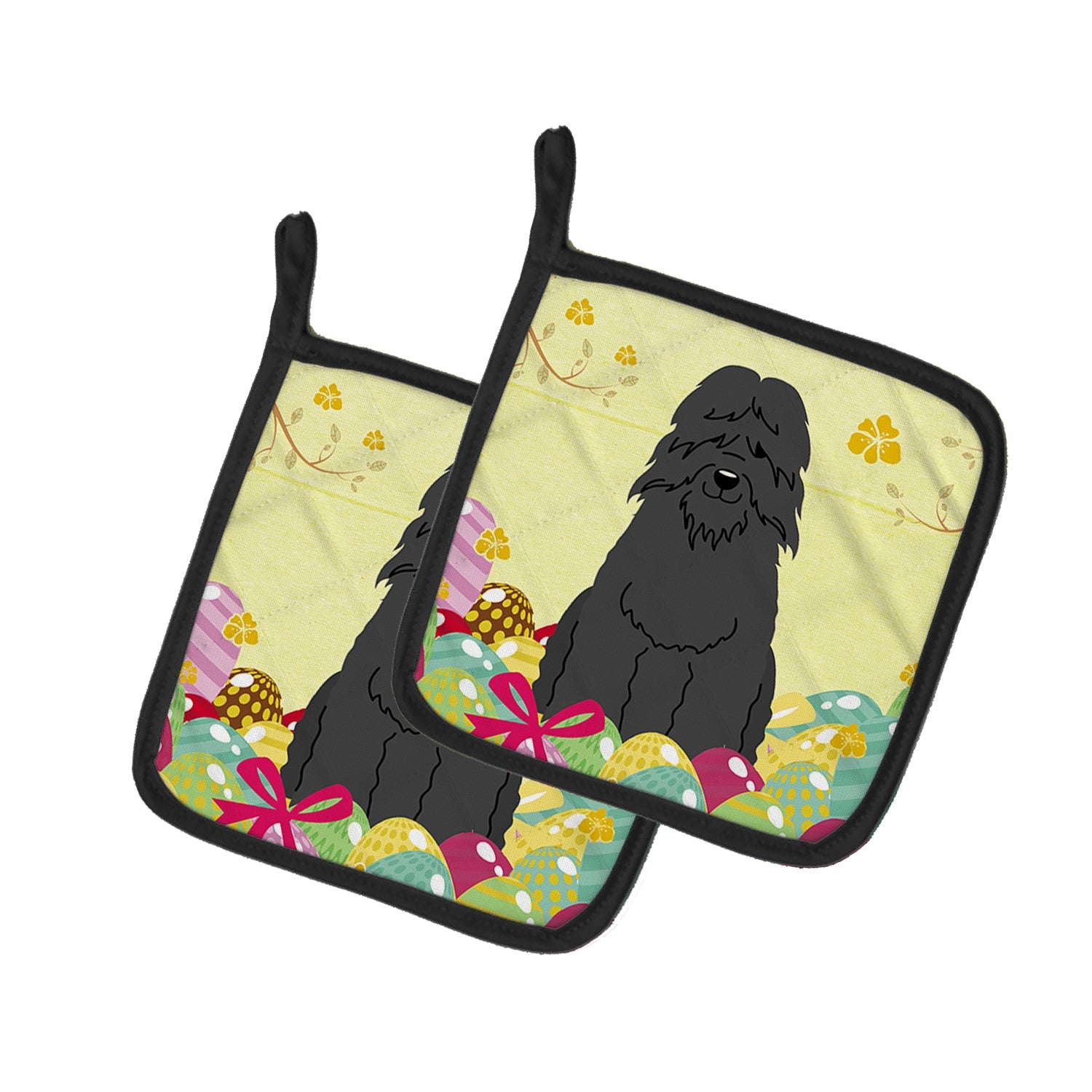 Easter Eggs Bouvier des Flandres Pot Holder Set of 2 Heat Resistant Quilted Hot Pads 7.5 x 7.5 Inch, Insulated Kitchen Trivets for Cooking & Baking