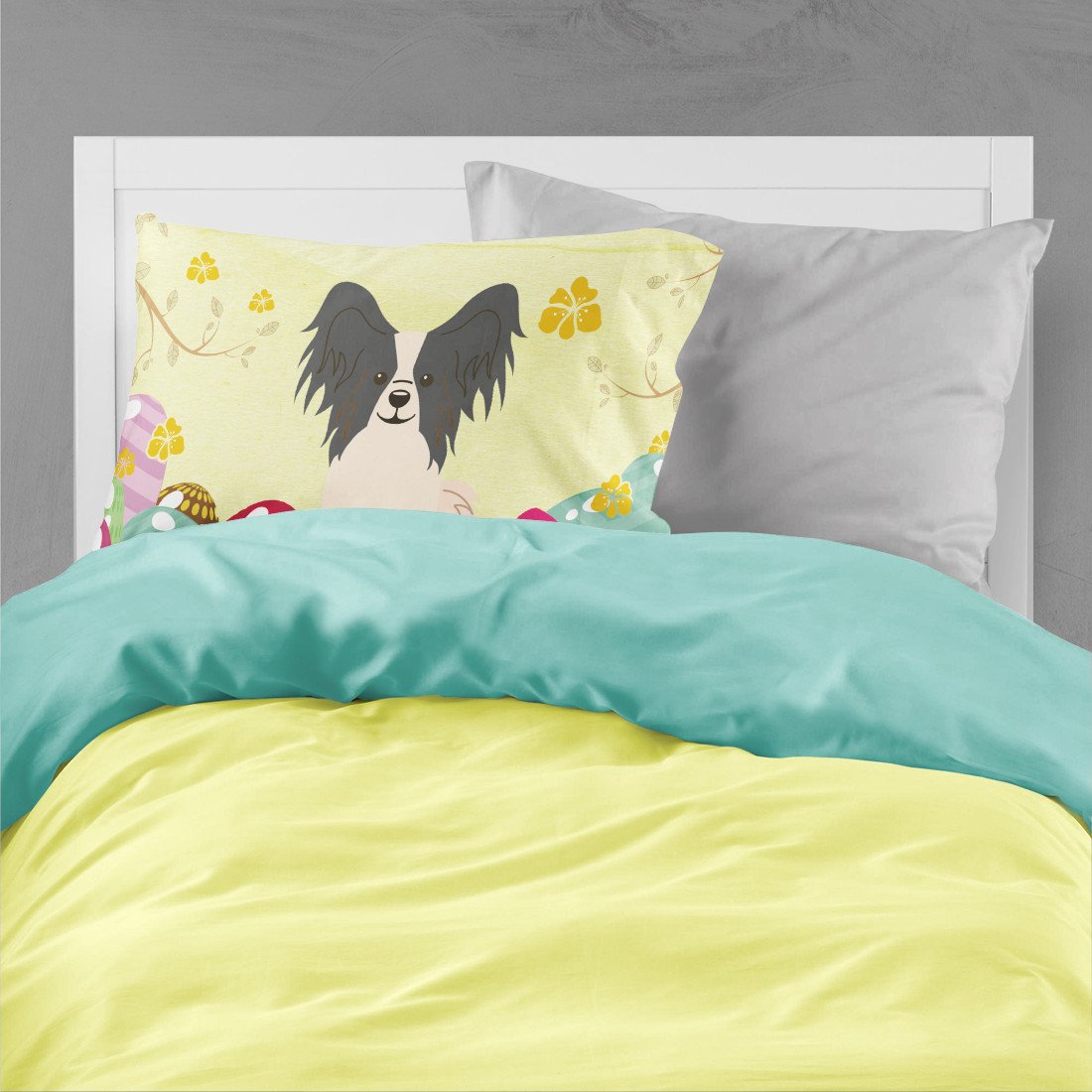 Easter Eggs Papillon Black White Standard Pillowcase Lightweight Super Soft Easy Care Decorative Artwork Pillowcase, Standard
